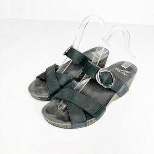Dansko Susie Milled Sandals Black Nubuck Slide On Wedge Shoes womens 39 8.5 9